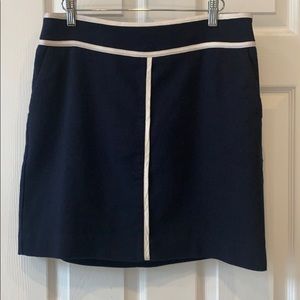 Ann Taylor Navy Mini Skirt with Ivory Piping & Pockets